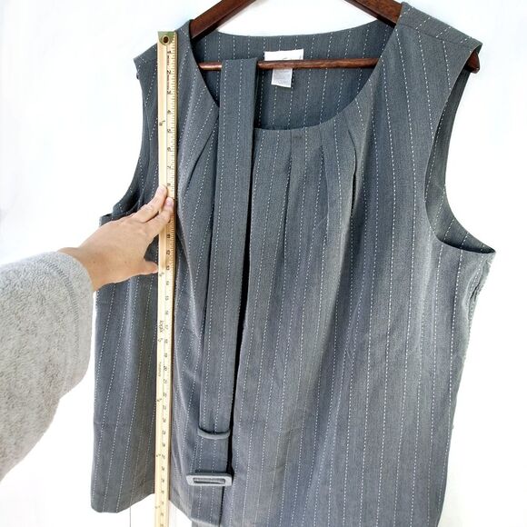 Spiegel Gray Pinstripe Sleeveless Tank Top Belted Business Office Blouse Sz 20W - Picture 7 of 9
